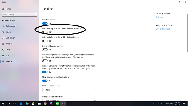 Cách ẩn thanh Taskbar trên máy tính Windows 